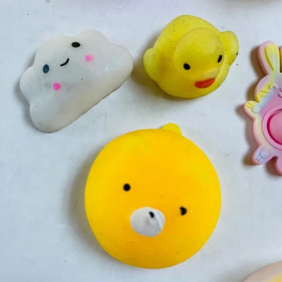 Assorted Rubber Kids Toy Bright Color Pink Yellow Chick Star Bunny Rabbit Moon - Picture 2 of 14